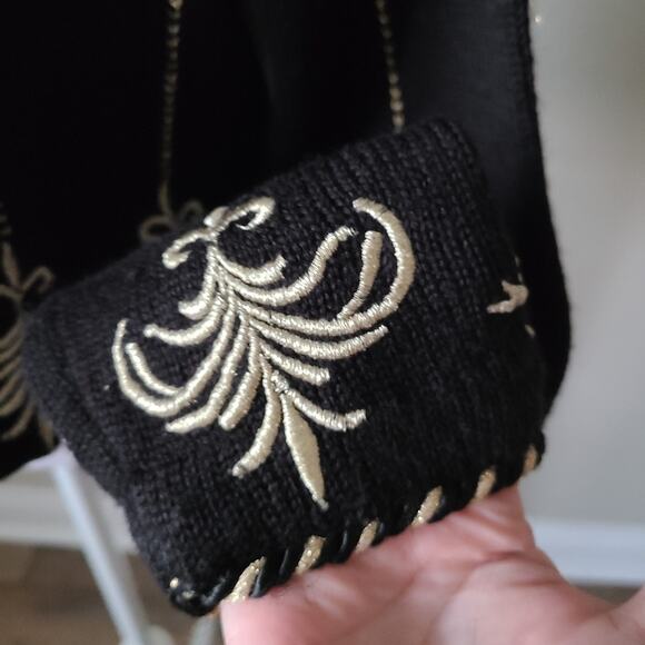 Vintage 90s Wool Cardigan Sweater Medium Casual Corner Metallic‎ Gold Embroidery - Picture 12 of 13